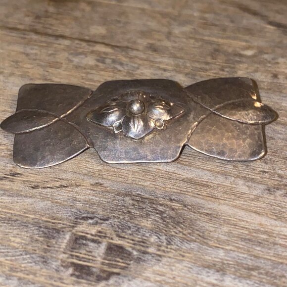 Bjarne 925 Sterling Silver Hammered Floral Arts Brooch Pin Vintage Jewelry Craft - Picture 10 of 13
